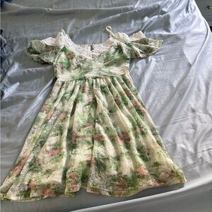 Disney Green Ruffled Tiered Sundress with Cold Shoulder